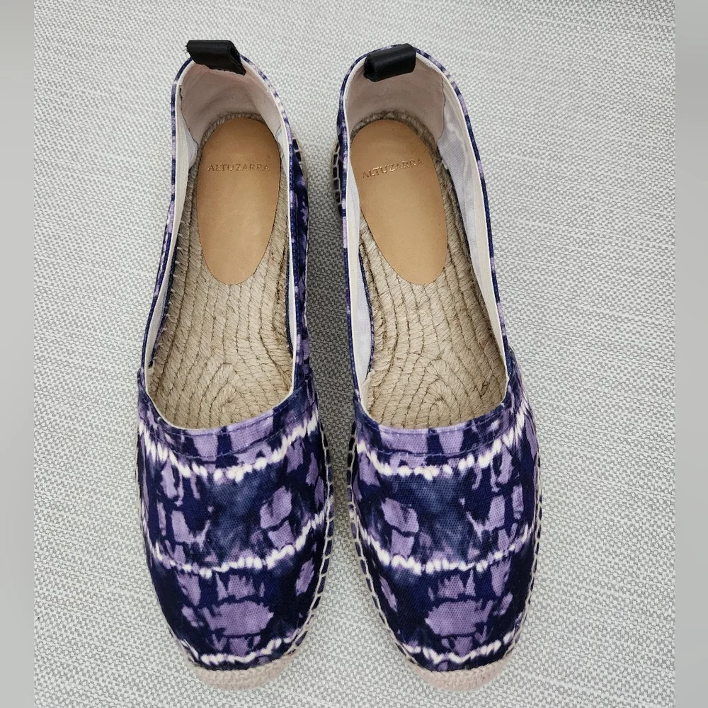 Altuzarra Kenda Size 41 Tie Dye Print Canvas Espadrille Loafer Berry Blue